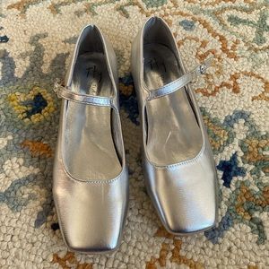 Silver Mary Jane Flats